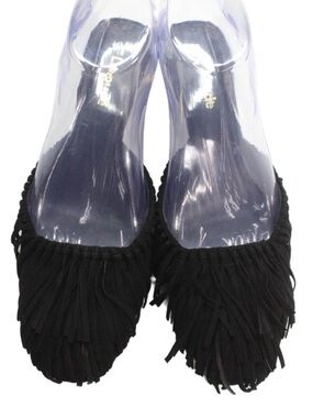 Larroude black fringe mule
